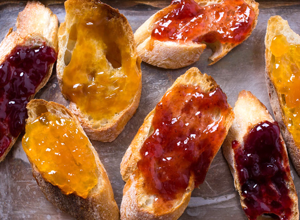 Fresh toasted bread with homemade jams